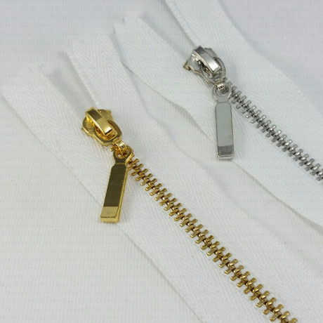 Non-separable metal zips, various lengths, gold/silver, 1950