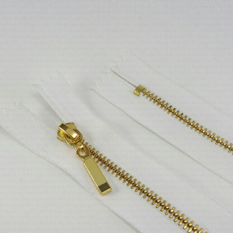 Non-separable metal zips, various lengths, gold/silver, 1950