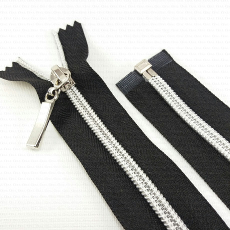 Zips with a silver thread 16–70 cm, separating 1954