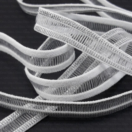 Decorative elastic 11mm/1yard white-silver, 2023