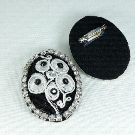 Brooch with embroidery and rhinestones 2034