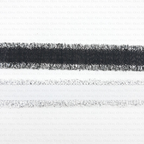 Decorative ribbon 15mm white, black with silver no. 2138