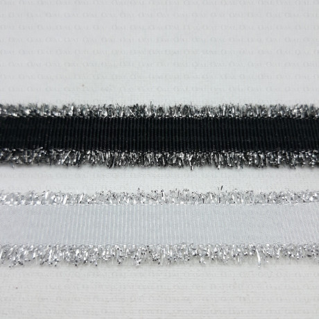 Decorative ribbon 15mm white, black with silver no. 2138