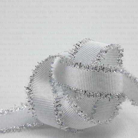 Decorative ribbon 15mm white, black with silver no. 2138