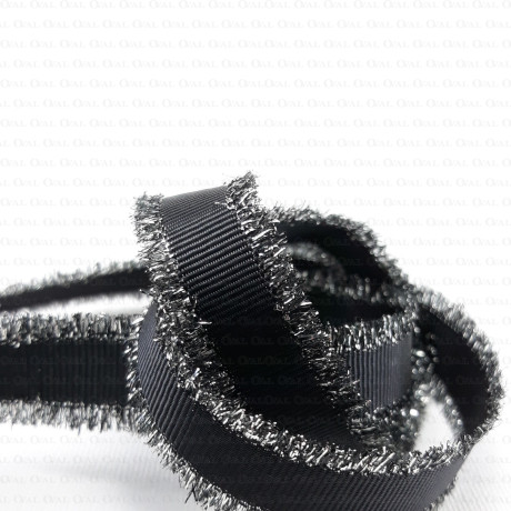 Decorative ribbon 15mm white, black with silver no. 2138