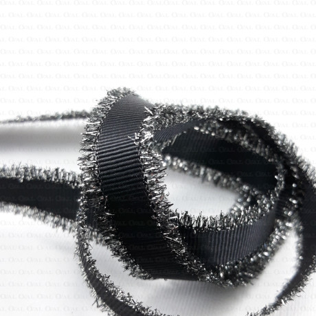 Decorative ribbon 15mm white, black with silver no. 2138