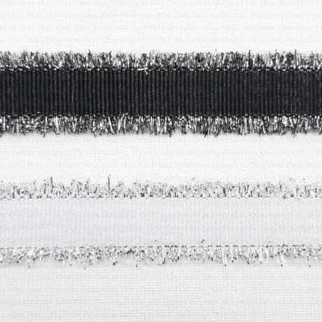 Decorative ribbon 15mm white, black with silver no. 2138