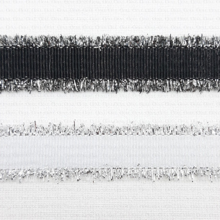 Decorative ribbon 15mm white, black with silver no. 2138