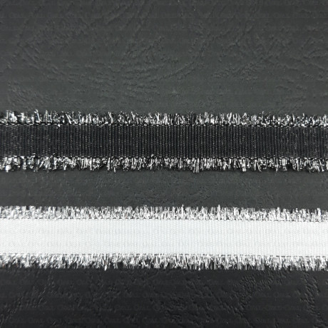 Decorative ribbon 15mm white, black with silver no. 2138