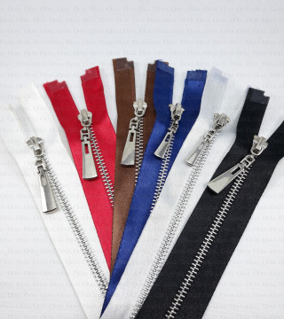 60 cm metal zips on satin tape / silver teeth 2246