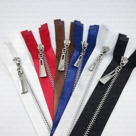 60 cm metal zips on satin tape / silver teeth 2246