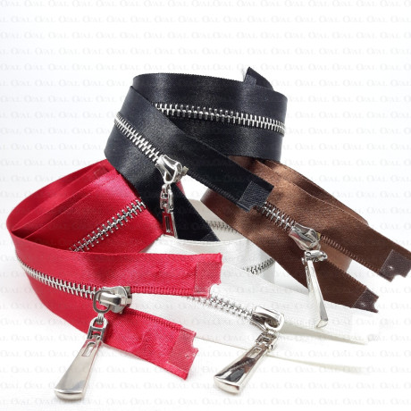 60 cm metal zips on satin tape / silver teeth 2246