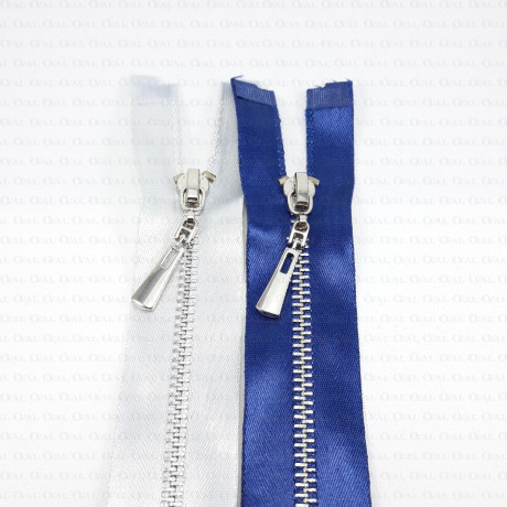 60 cm metal zips on satin tape / silver teeth 2246