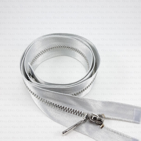 60 cm metal zips on satin tape / silver teeth 2246