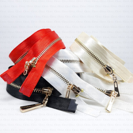 60 cm metal zips on satin tape/gold teeth 2247