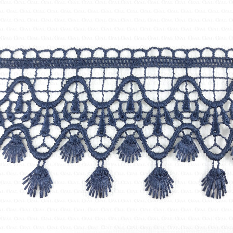Guipure lace with fringes – white, ecru, navy blue 75mm 2270