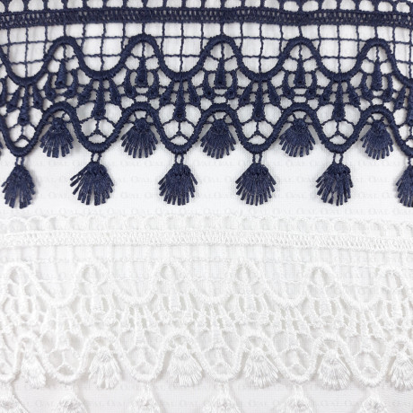 Guipure lace with fringes – white, ecru, navy blue 75mm 2270