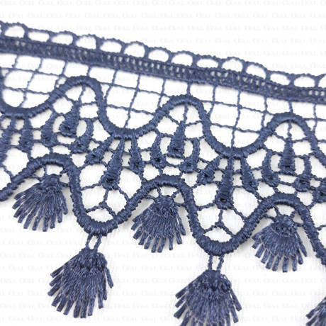 Guipure lace with fringes – white, ecru, navy blue 75mm 2270