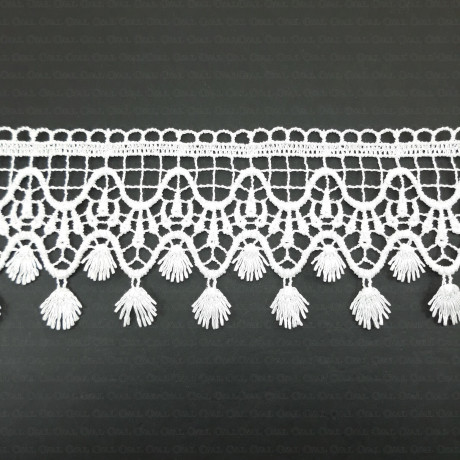Guipure lace with fringes – white, ecru, navy blue 75mm 2270