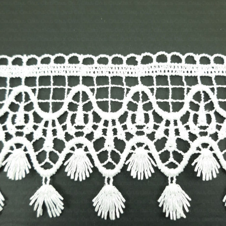 Guipure lace with fringes – white, ecru, navy blue 75mm 2270