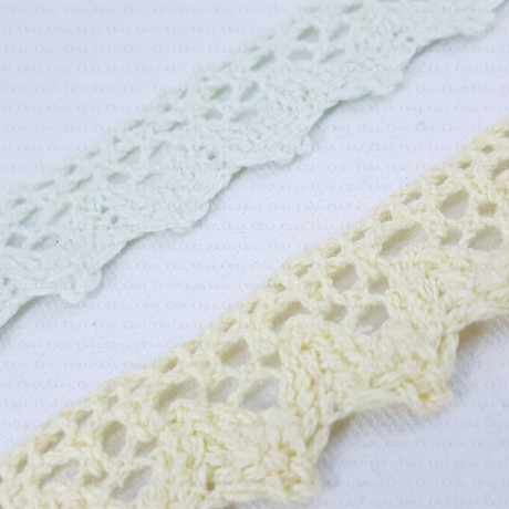 Cotton lace scallop 20mm/1m yellow and mint 353