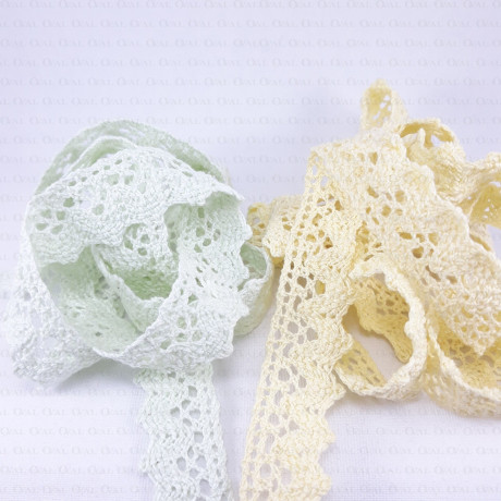 Cotton lace scallop 20mm/1m yellow and mint 353