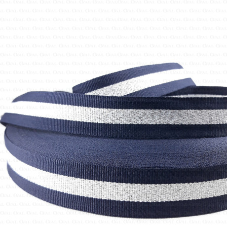 Navy blue and silver ribbon 25 mm 1 or 50 m 2429