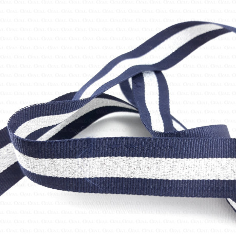 Navy blue and silver ribbon 25 mm 1 or 50 m 2429