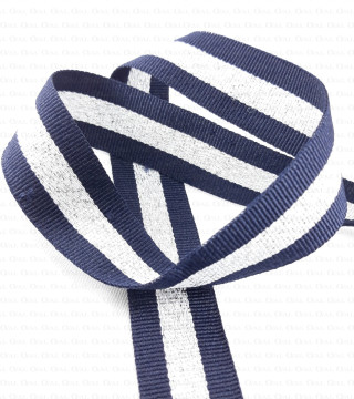Navy blue and silver ribbon 25 mm 1 or 50 m 2429