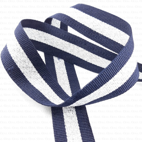 Navy blue and silver ribbon 25 mm 1 or 50 m 2429