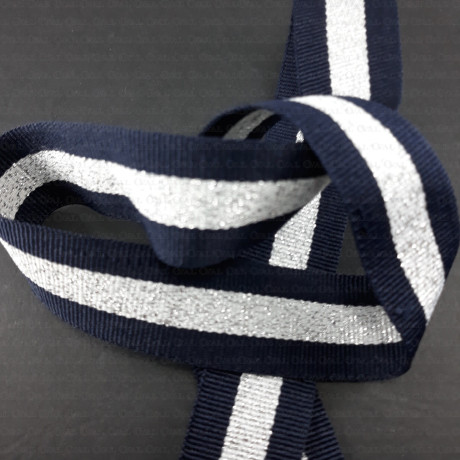 Navy blue and silver ribbon 25 mm 1 or 50 m 2429
