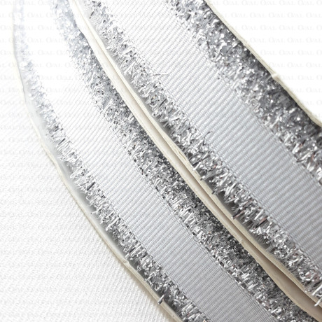 Decorative ribbon 15mm white, black with silver no. 2138