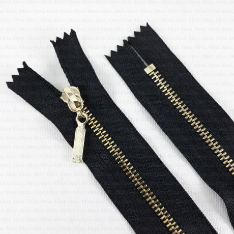 Non-separable metal zips, various lengths, gold/silver, 1951