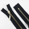 Non-separable metal zips, various lengths, gold/silver, 1951