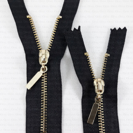 Non-separable metal zips, various lengths, gold/silver, 1951