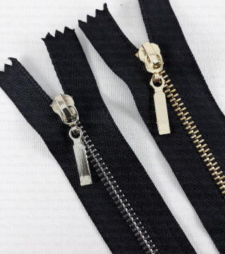 Non-separable metal zips, various lengths, gold/silver, 1951